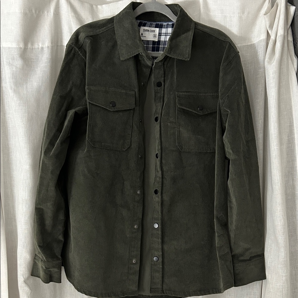 Stylish Dark Green Corduroy Shirt Jacket
